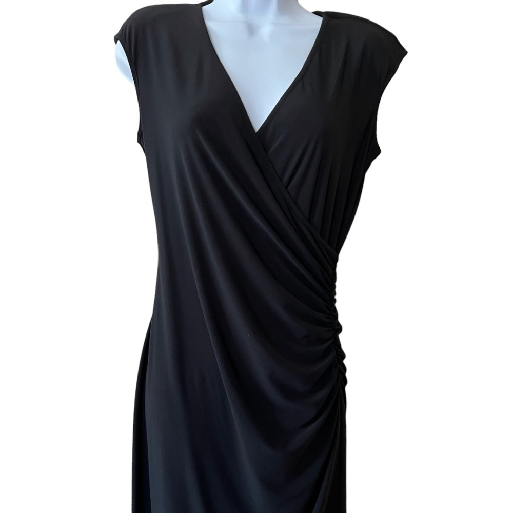 Ralph Lauren | Black Midi Dress | Side Ruching and Shoulder Accent - Picture 2 of 6